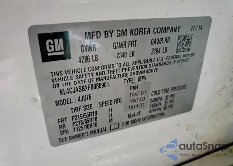 2015 Buick Encore z USA, uszkodzony, nr VIN KL4CJASBXFB080901